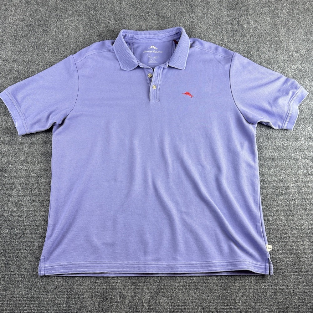 Tommy Bahama Emado Polo Shirt Mens XL Periwinkle Purple Pique Cotton Marlin Logo